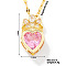 Fashionable Brass Cubic Zirconia Crown Heart-Shaped Pendant Dapped Chain Necklaces for Women, Golden, Hot Pink, 15.75 inch(40cm)