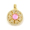 Rack Plating Brass Cubic Zirconia Pendants, Rotatable Flower, with Resin, Long-Lasting Plated, Lead Free & Cadmium Free, Ring with Flower, Pink, Real 18K Gold Plated, 19.5x17x9mm, Hole: 5x3mm