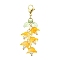 Glass & Acrylic Pendant Decorations, with 304 Stainless Steel Lobster Claw Clasps, Flower & Leaf, Gold, 52.5mm