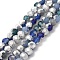 Electroplate Glass Beads Strands, Faceted(32 Facets), Half Silver Plated, Round, Prussian Blue, 6x5mm, Hole: 1.4mm, about 100pcs/strand, 20.87''(53cm)