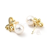 Clear Cubic Zirconia Bowknot with Plastic Pearl Dangle Stud Earrings EJEW-G282-07G-01-2