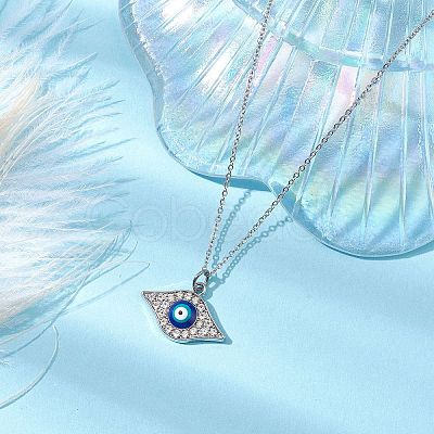 Alloy Crystal Rhinestone Cable Chain Blue Enamel Eye Pendant Necklaces for Women NJEW-JN04977-02-1