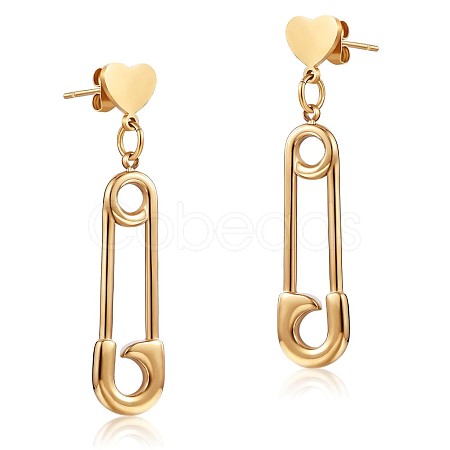 430 Stainless Steel Safety Pin Shape Dangle Stud Earrings for Women JE946A-1