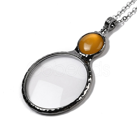 Flat Round Glass Magnifying Pendant Necklace for Women NJEW-K125-01B-05-1