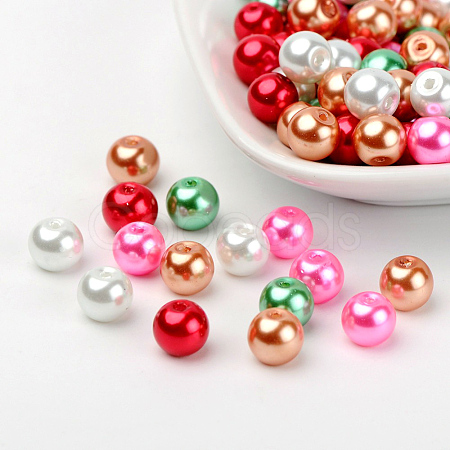 Christmas Mix Pearlized Glass Pearl Beads HY-X006-8mm-05-1