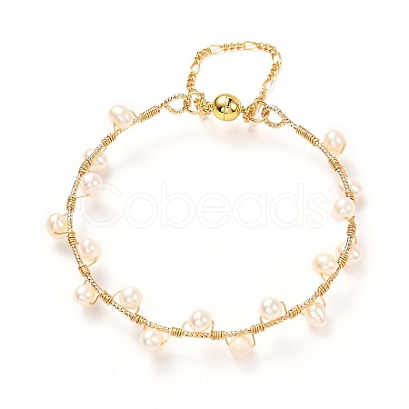 Natural Pearl Braided Bangle for Girl Women BJEW-JB06830-02-1