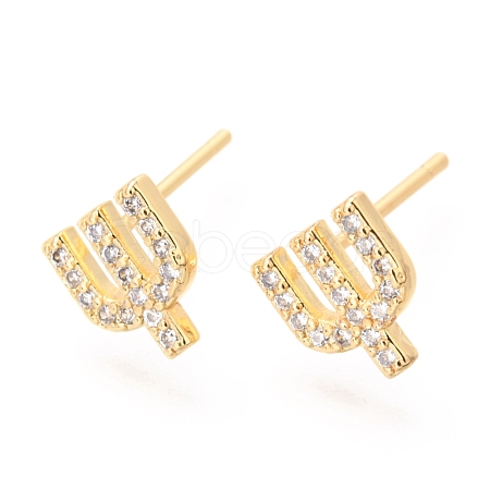 Brass Micro Pave Clear Cubic Zirconia Stud Earrings EJEW-O103-17G-1