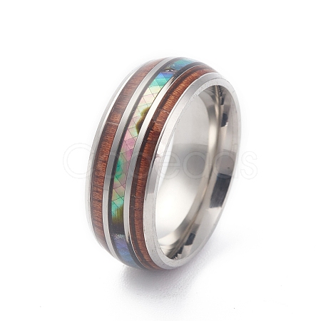 304 Stainless Steel Paua Shell Cuff Ring for Women RJEW-M014-01P-A-1