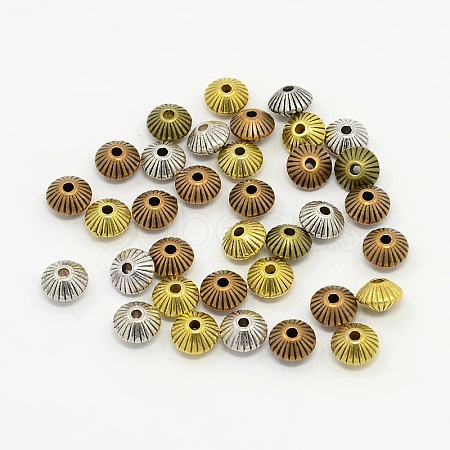 Mixed Color Tibetan Style Alloy Bicone Corrugated Spacer Beads TIBEB-X0027-RS-1