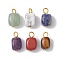 Natural & Synthetic Mixed Gemstone Cuboid Charms with Iron Loops, Golden, 15~16x8~10x7~10mm, Hole: 2mm