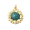 Rack Plating Brass Enamel Pendants, with Jump Ring, Long-Lasting Plated, Cadmium Free & Lead Free, Flower Charm, Real 18K Gold Plated, Teal, 21x18x4mm, Hole: 3mm