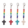 Synthetic Turquoise Cross with Natural Dyed Malaysia Jade Round Beaded Pendant Decoration HJEW-JM00940-1