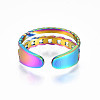 Rainbow Color 304 Stainless Steel Curb Chain Shape Cuff Ring RJEW-N038-037M-4