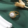 Flower Natural Pearl Adjustable Rings RJEW-P113-03G-4