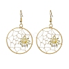 Copper Wire Wrapped Spider Web & Spider Dangle Earrings EJEW-JE05827-1