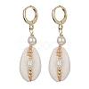 Natural Shell & Pearl Dangle Leverback Earrings EJEW-JE05434-1
