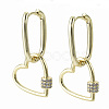Brass Micro Pave Clear Cubic Zirconia Dangle Huggie Hoop Earrings EJEW-S201-222-NF-1