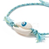 Natural Cowrie Shell with Evil Eye Braided Bead Bracelet with Nylon & Cotton Cord for Women BJEW-JB09140-5