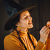 ANATTASOUL 3 Pairs 3 Colors Halloween Pumpkin with Skull Acrylic Dangle Stud Earrings EJEW-AN0002-19-5