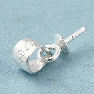 Rhodium Plated 925 Sterling Silver Cup Pearl Bail Pin Pendants STER-P008-03-1