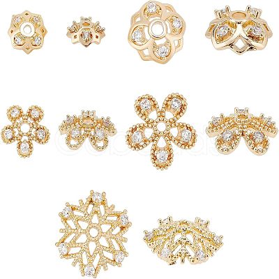 SUPERFINDINGS 10Pcs 5 Style Brass Fancy Bead Caps KK-FH0002-46-1