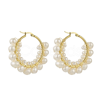 Natural Pearl Beaded Hoop Earrings EJEW-JE05168-03-1