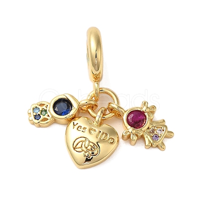 Rack Plating Brass Pave Colorful Cubic Zirconia European Dangle Charms KK-P279-43G-1