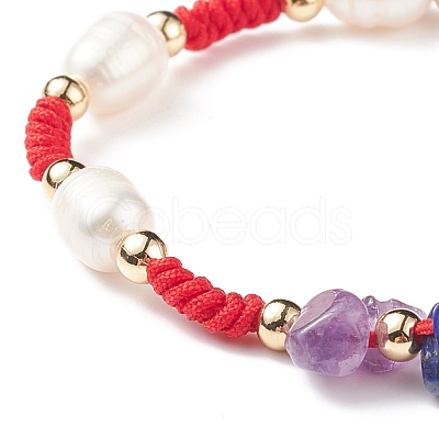 Natural & Synthetic Mixed Stone Chips Braided Bead Bracelets BJEW-JB08719-1