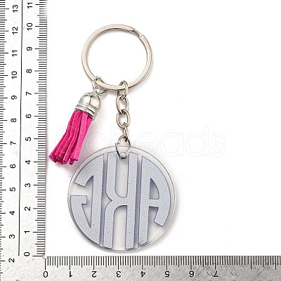 Acrylic Flat Round with Suede Tassel Pendant Keychain KEYC-G060-01B-1