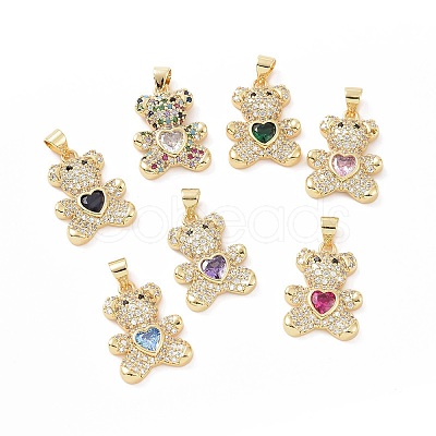 Brass Micro Pave Cubic Zirconia Pendants KK-C012-04G-1