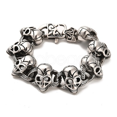 304 Stainless Steel Skull Link Chain Bracelets BJEW-E094-02AS-1