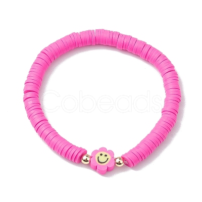 Handmade Polymer Clay Beaded Smiling Face Flower Stretch Bracelets BJEW-JB10209-1