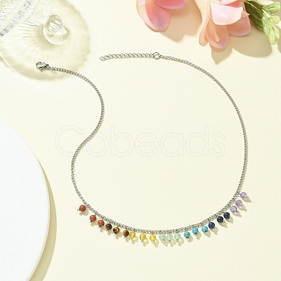 Natural & Synthetic Mixed Gemstone Round Charms Bib Necklace with 304 Stainless Steel Chains NJEW-TA00088-1