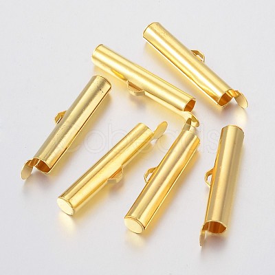 Brass Slide On End Clasp Tubes KK-P031-12G-1