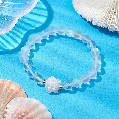 8mm Round Synthetic Moonstone Beaded Stretch Bracelets BJEW-JB10374-1