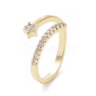 Clear Cubic Zirconia Star Open Cuff Ring RJEW-I094-13G-1