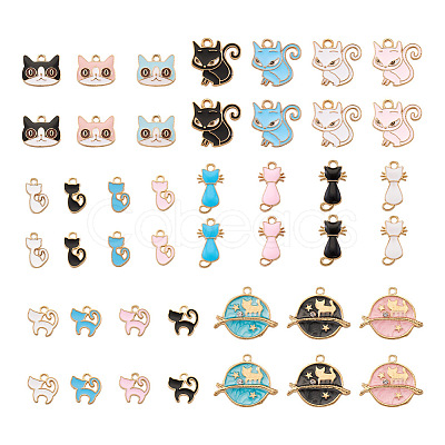 Kissitty 44Pcs 22 Styles Light Gold Plated Alloy Kitten Pendants ENAM-KS0001-03-1