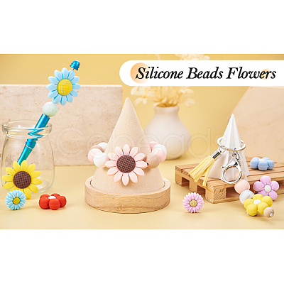 Beadthoven 19Pcs 19 Styles Flower Food Grade Eco-Friendly Silicone Beads SIL-BT0001-05-1