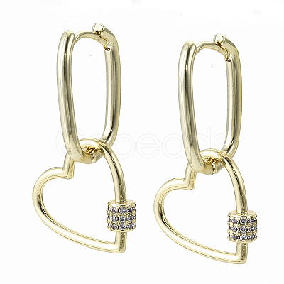 Brass Micro Pave Clear Cubic Zirconia Dangle Huggie Hoop Earrings EJEW-S201-222-NF-1