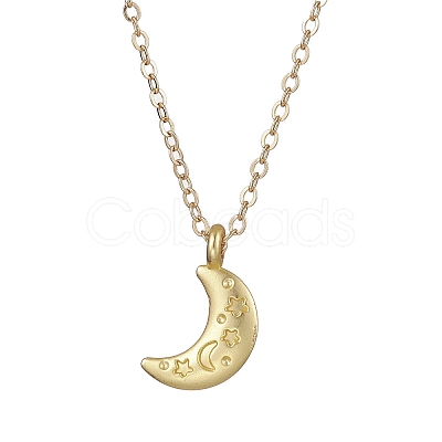 Moon Alloy with Brass Pendant Necklaces NJEW-JN04906-1