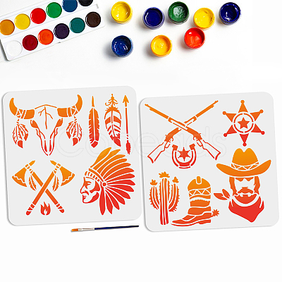 MAYJOYDIY US 1 Set Western Cowboy Theme PET Hollow Out Drawing Painting Stencils DIY-MA0003-39-1