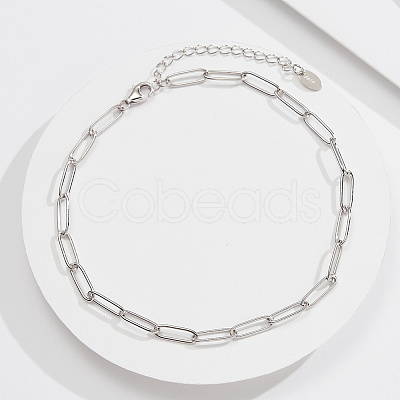 925 Sterling Silver Cable Chain Anklet AJEW-Z029-20P-1