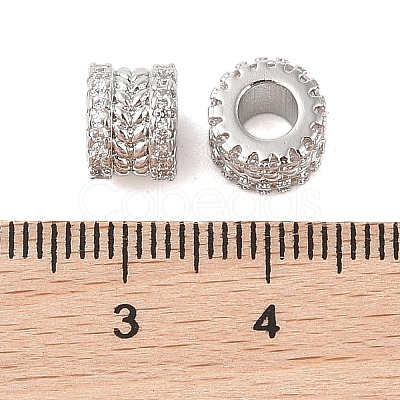 Brass Micro Pave Clear Cubic Zirconia European Beads KK-B100-042P-1