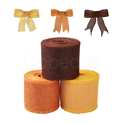 Yilisi 3 Rolls 3 Colors Polyester Imitation Linen Wrapping Ribbon OCOR-YS0001-02B-1