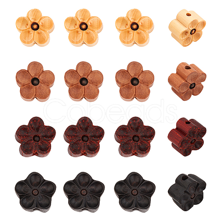 CHGCRAFT 16Pcs 4 Colors Natural Pecan Engraved Wooden Beads WOOD-CA0001-58-1