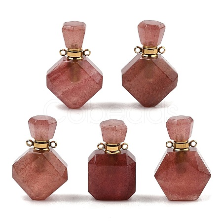 Natural Strawberry Quartz Perfume Bottle Pendants G-P554-G05-1