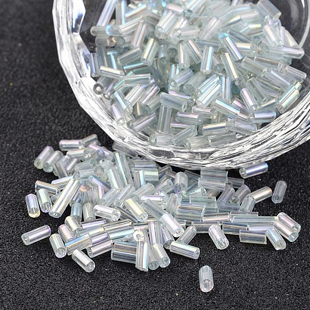 Tube Transparent Colours Rainbow Plated Glass Seed Beads SEED-I001-161-1
