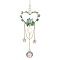 Natural Green Aventurine Chip Beads with Brass Finding Pendant Decorations, Heart Hanging Suncatcher, 260mm