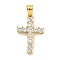 Ion Plating(IP) 304 Stainless Steel Cubic Zirconia Pendants, Cross Charm, Golden, 27x17x4mm, Hole: 5.5x4.5mm