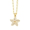 Brass Micro Pave Cubic Zirconia Pendant Necklaces, Starfish, 17.72 inch(45cm), Pendant: 24x18mm